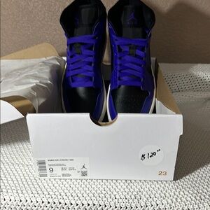 Nike Air Jordan 1 Mid Black and Purple Womens Shoes